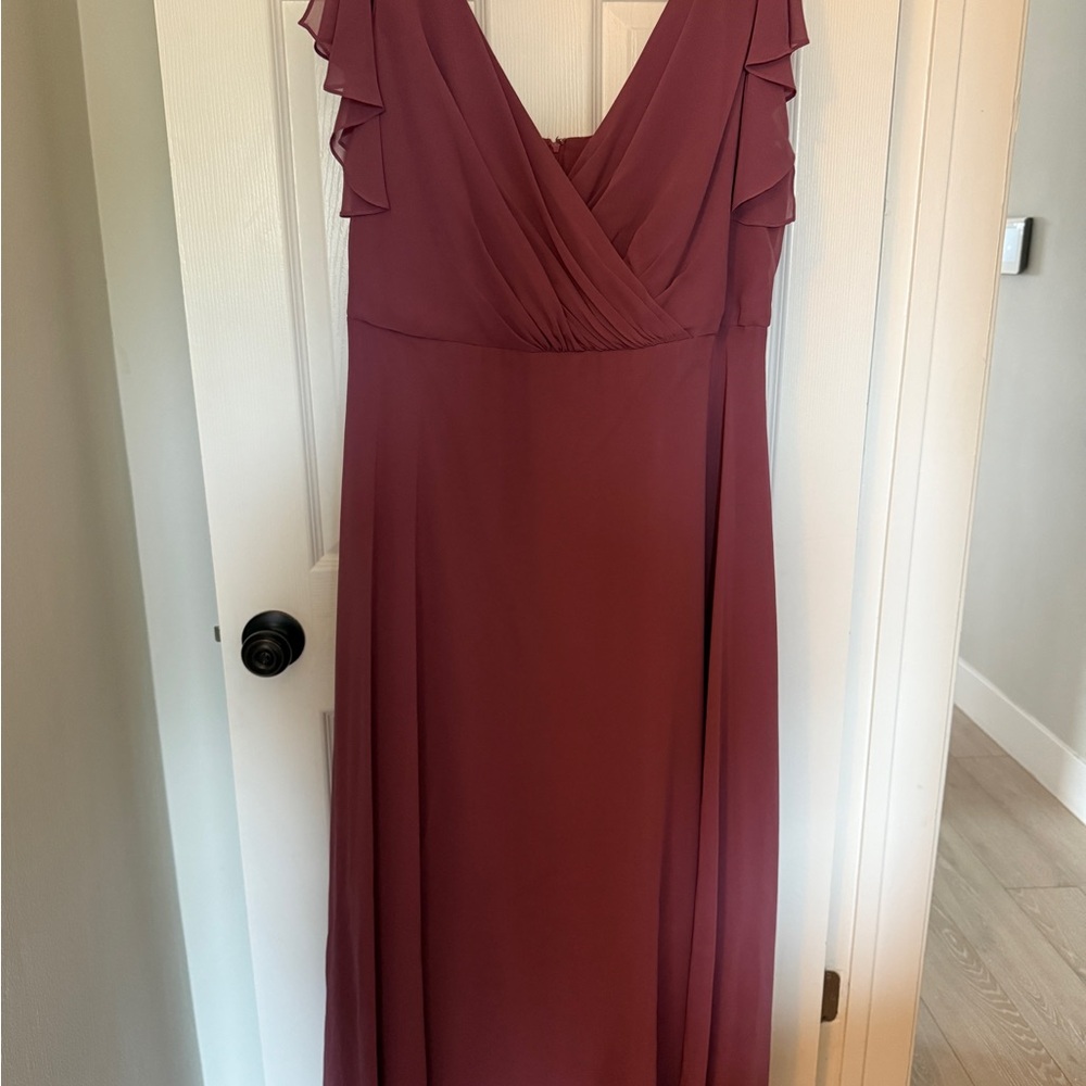 David's Bridal Plum Sleeveless Flutter Sleeve Gown